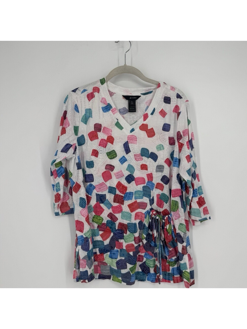 Ali Miles Top large PL artsy  button relaxed tunic blouse shirt lightweight work